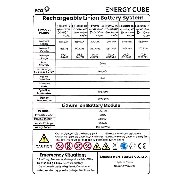 FOX-ESS ECS4100-H4 16.12kWh solar storage
